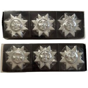 Silver Metallic STARS MOON Celestial Floating Candles 2 Boxes of 3 Unique NOS